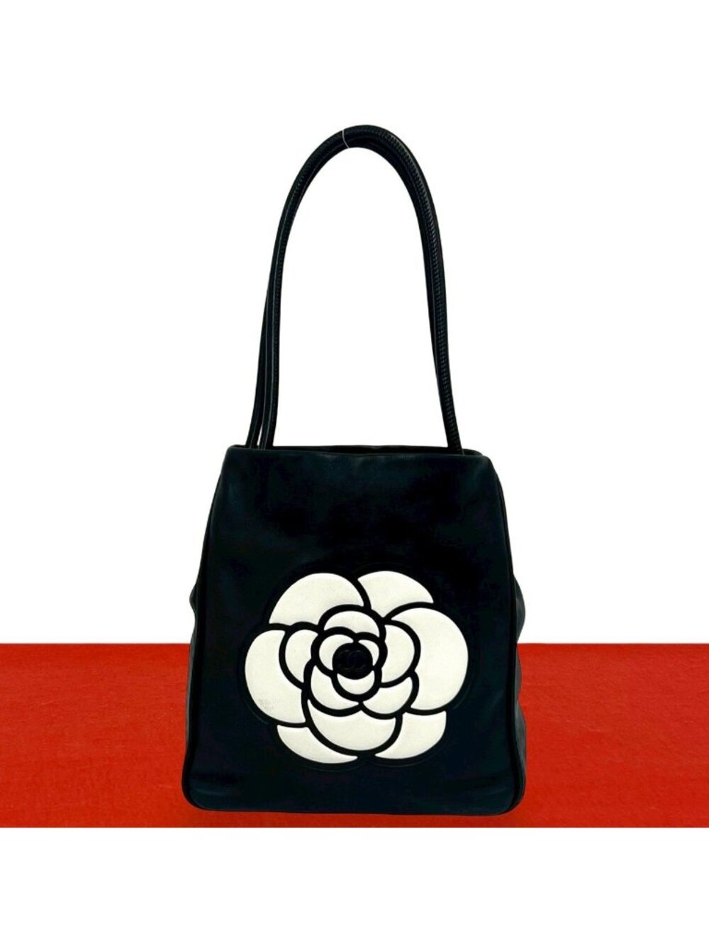Chanel Camellia Leather Shoulder Bag Tote Black